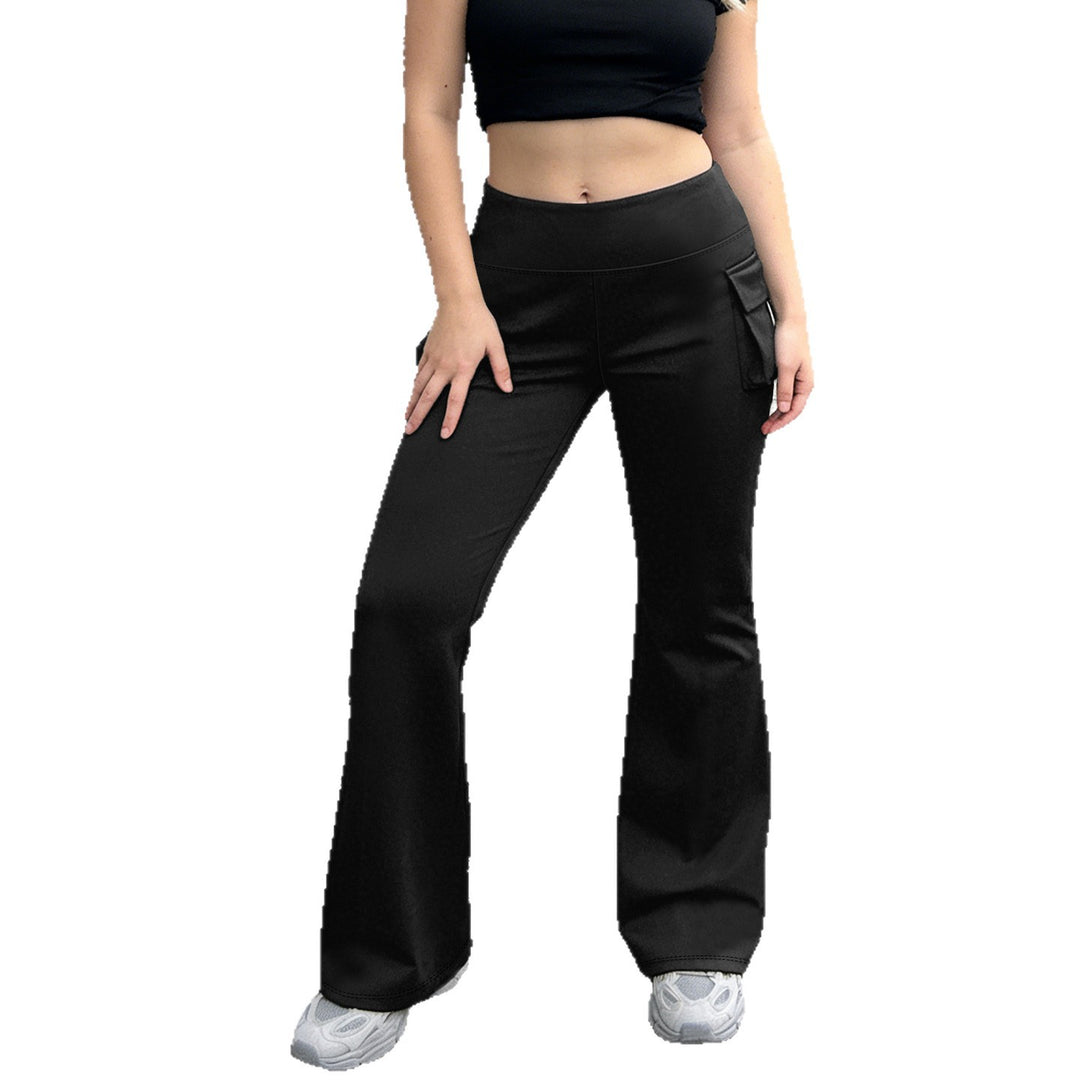 Damen Cargo Flared Leggings mit hoher Taille und aufgesetzter Tasche Drune