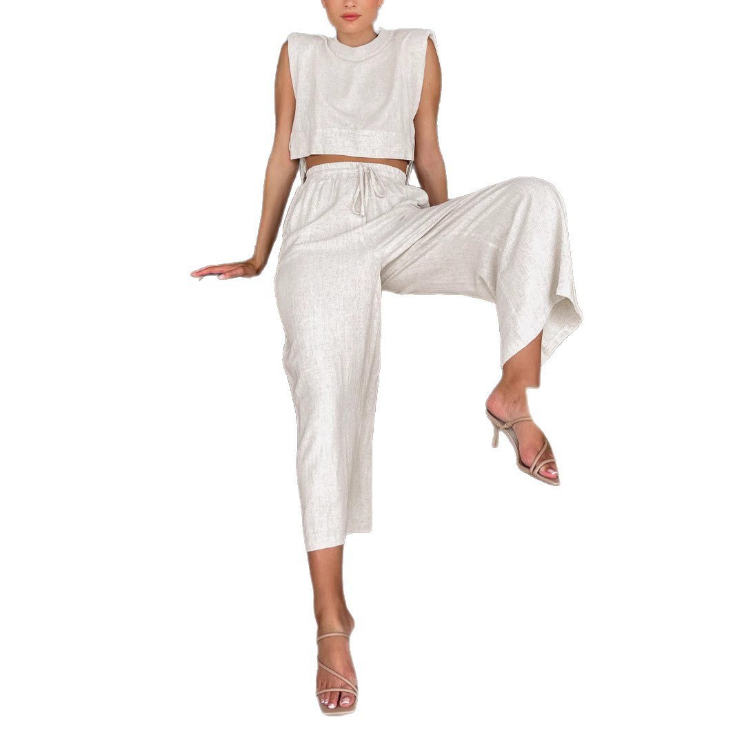 Damen Hochmodisches Two-Piece Set mit breiten Ärmeln und elastischem Bund Drune
