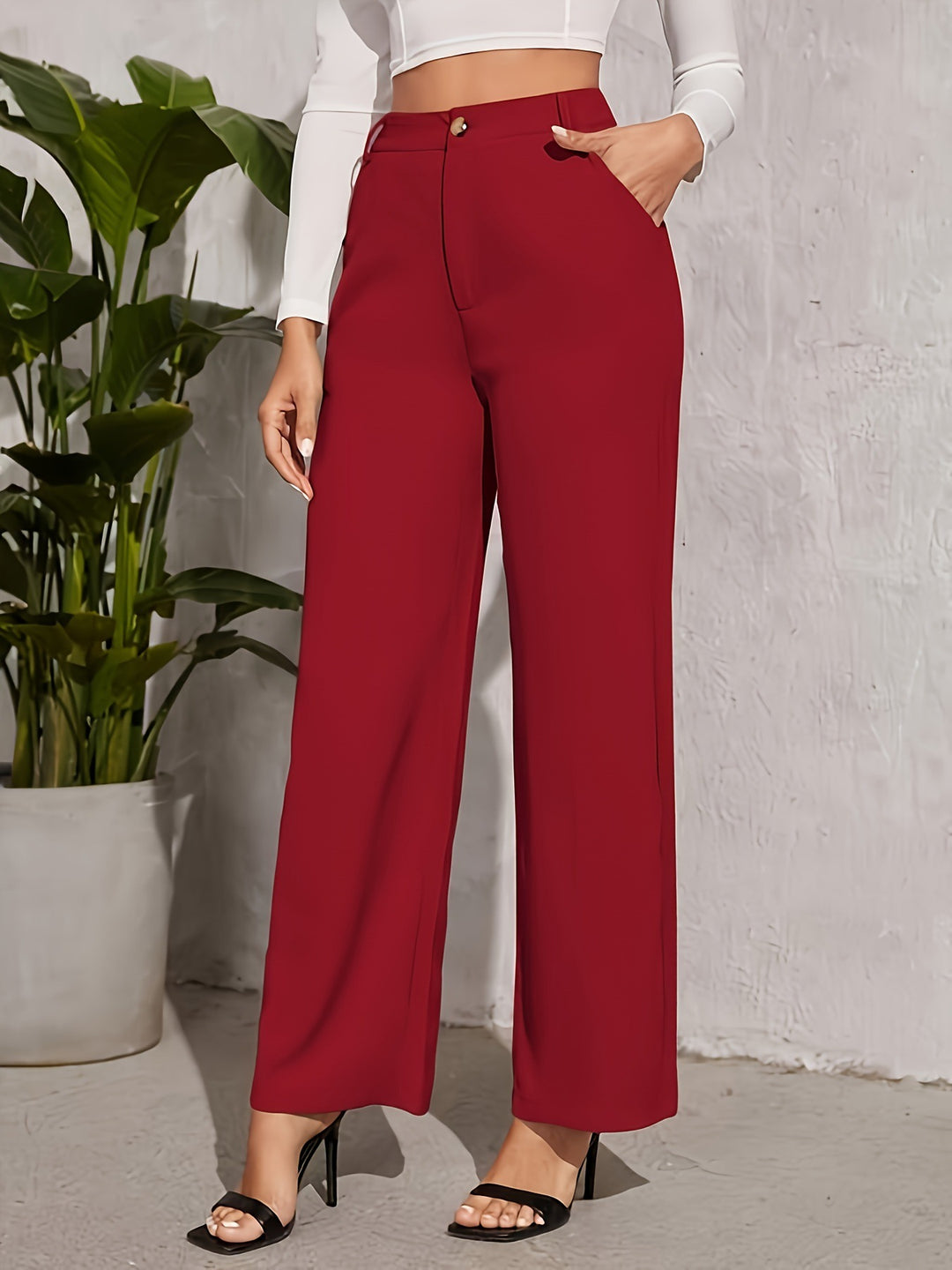 Damen weite Hochbundhose mit eleganter Knopfdetaillierung Drune