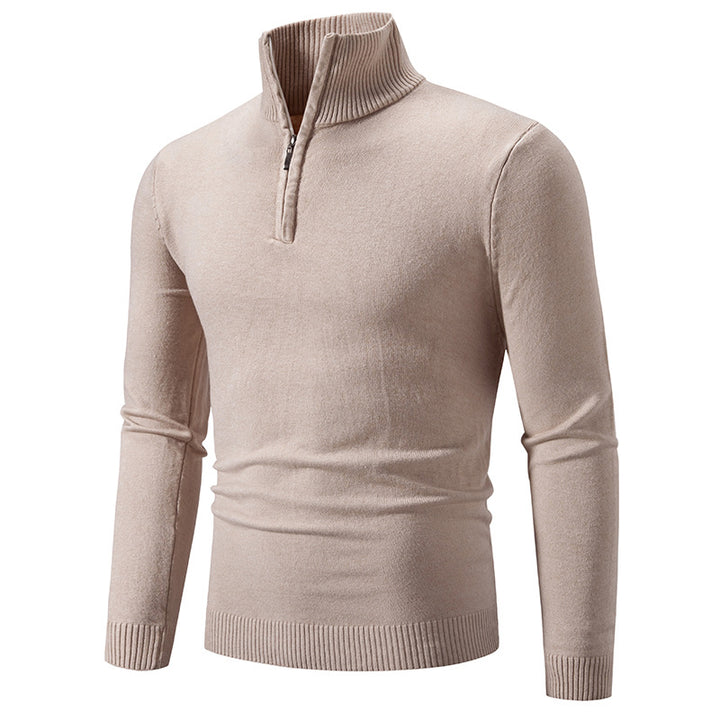 Herren nan Feinstrick-Halbzip-Pullover mit Rippen-Stehkragen und schmaler Passform Drune