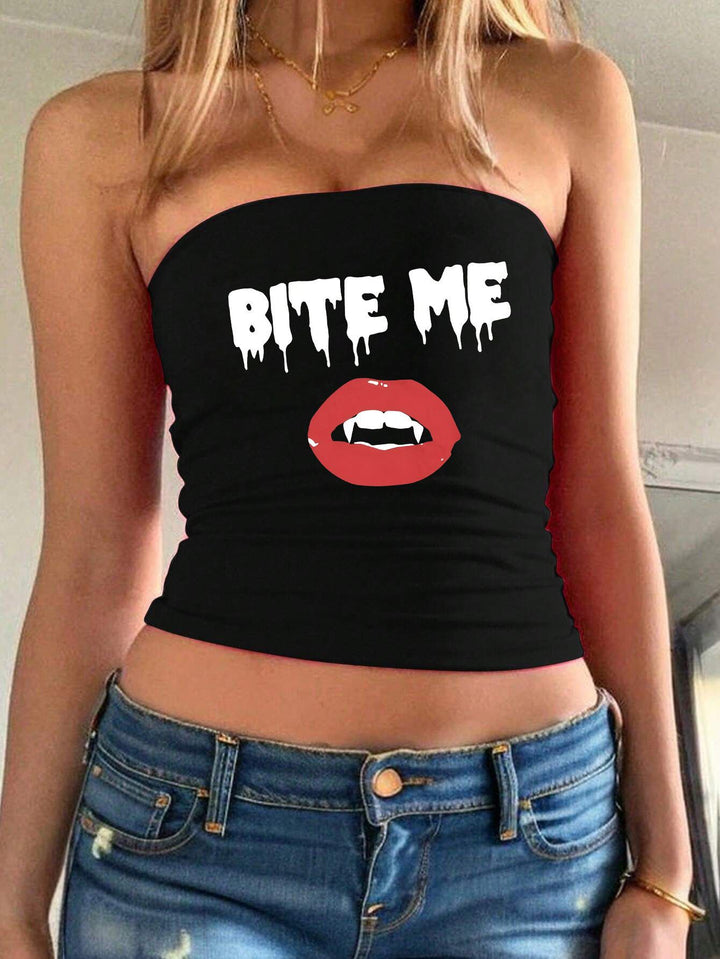 Damen Bandeau-Top mit fröhlichem Gespenster-Motiv Drune