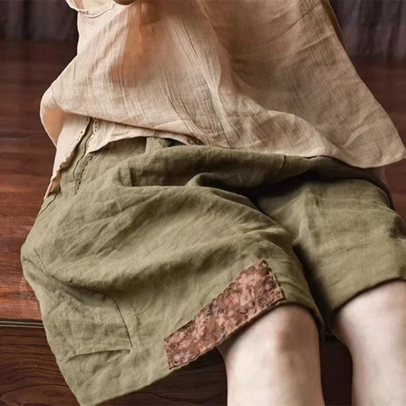 Damen Relaxed Fit Leinen Cargo Shorts mit stilvollen Details Drune