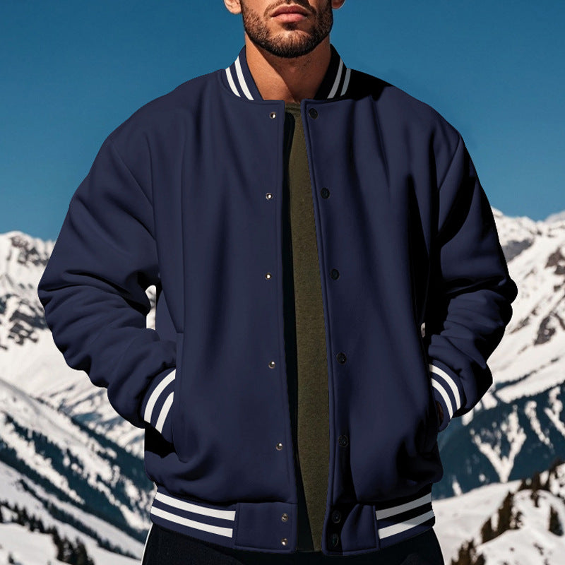 Herren sportliche Collegejacke im Vintage-Stil mit breitem Kragen und Druckknopfverschluss Drune