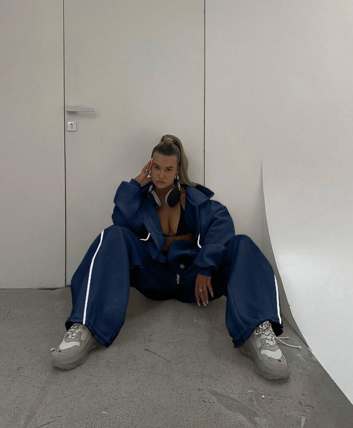 Damen sportlicher Jogginganzug mit weitem Schnitt und Reißverschluss Drune