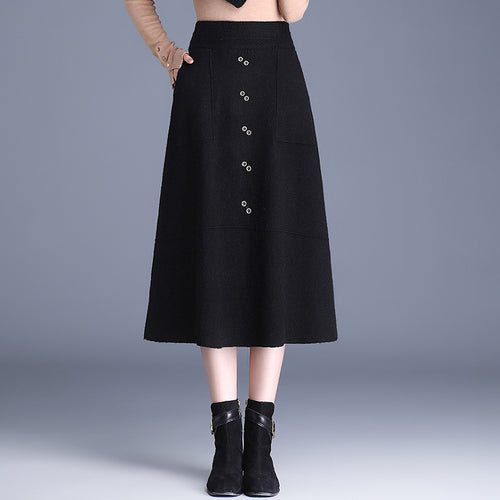 Damen Knielanger Rock mit praktischen Taschen und Knopfdetails Drune