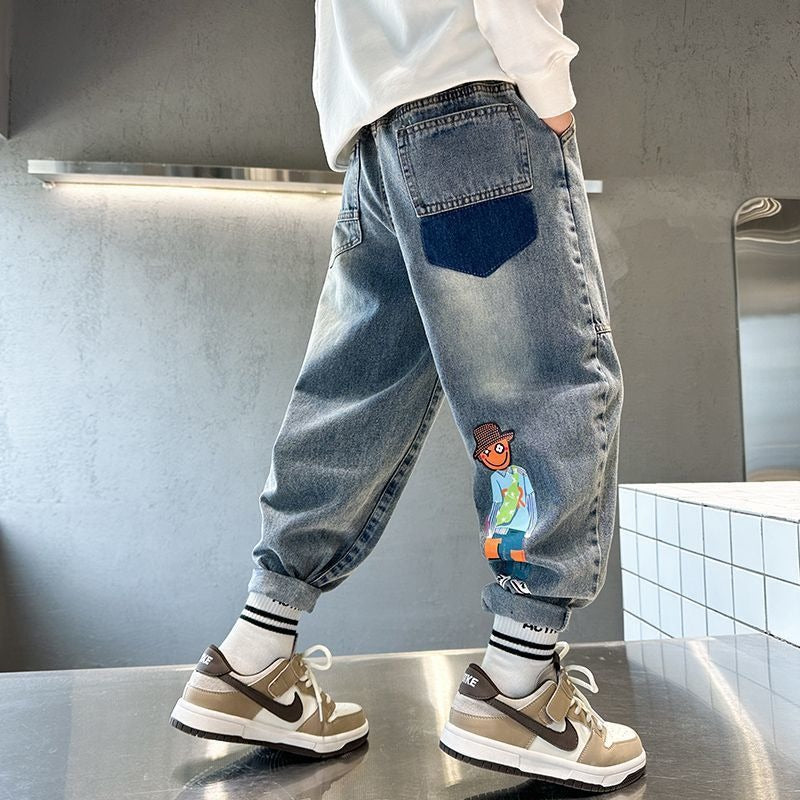 Herren lässige Baggy-Jeans mit farbigen Applikationen Drune