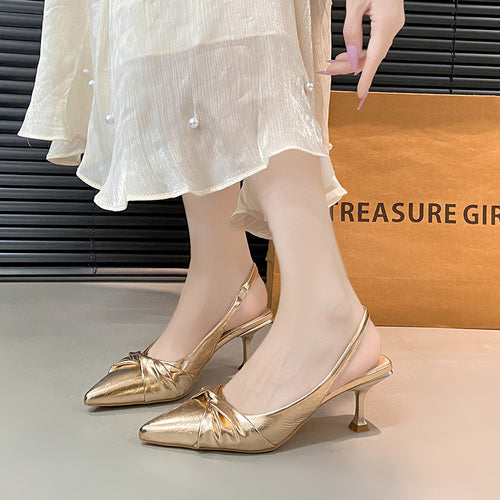 Damen Elegante Spitzen-Toe Slingback Absätze mit dekorativem Knoten Drune