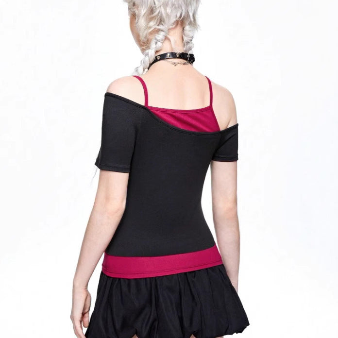 Damen Asymmetrisches Rock-T-Shirt mit grafischem Druck Drune