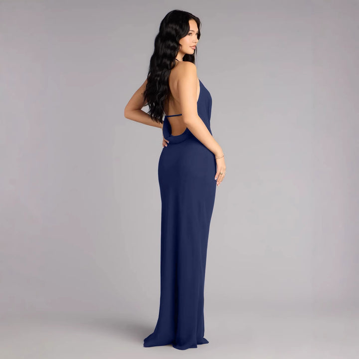 Damen elegantes Maxikleid mit einzigartigem Halterhalsschnitt Drune