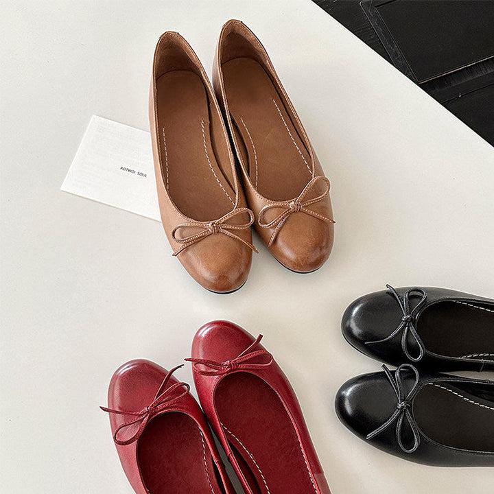 Damen Ballerina Schuhe aus weichem Leder mit elegantem Schleifendetail Drune