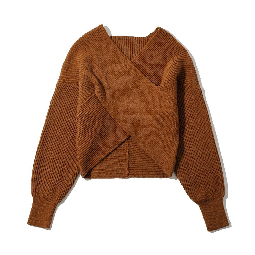 Damen stilvoller Wickelpullover mit innovativem Schnitt und breiten Ärmeln Drune