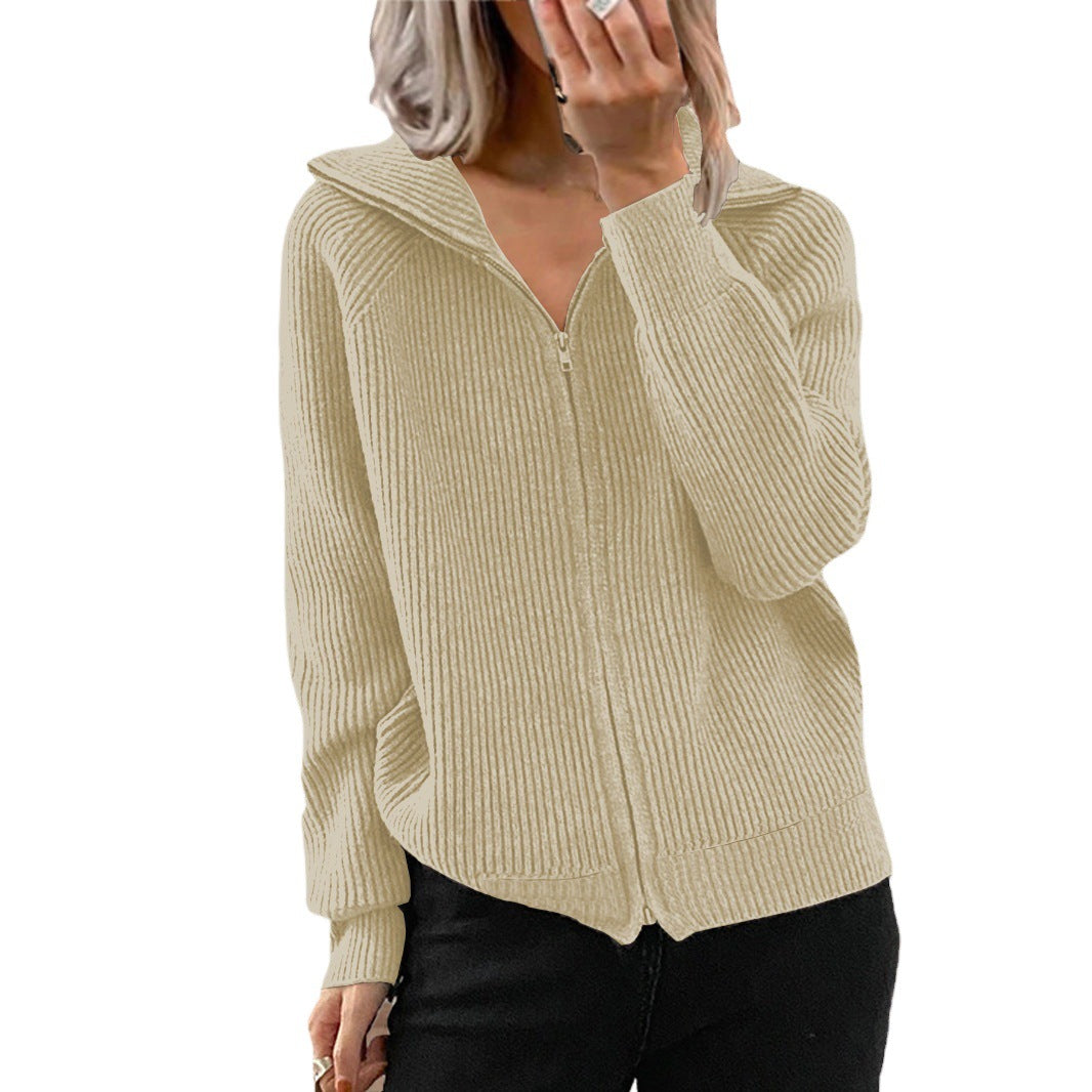 Damen Strickjacke mit hohem Kragen und durchgehendem Reißverschluss Drune
