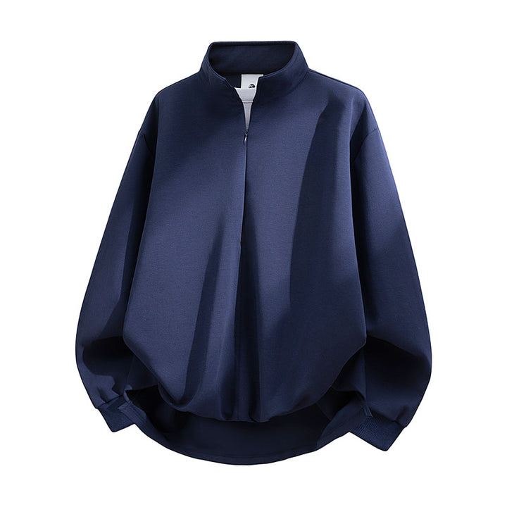 Unisex Oversize-Sweatshirt mit Stehkragen, Halbreißverschluss und ballonförmigem Saum Drune
