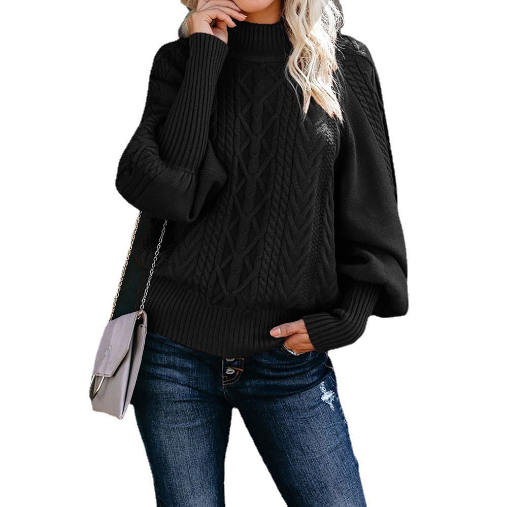 Damen Strickpullover mit hohem Kragen und voluminösen Ärmeln Drune