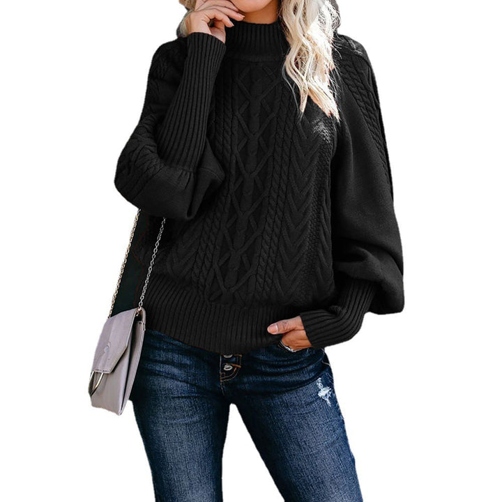 Damen Strickpullover mit hohem Kragen und voluminösen Ärmeln Drune