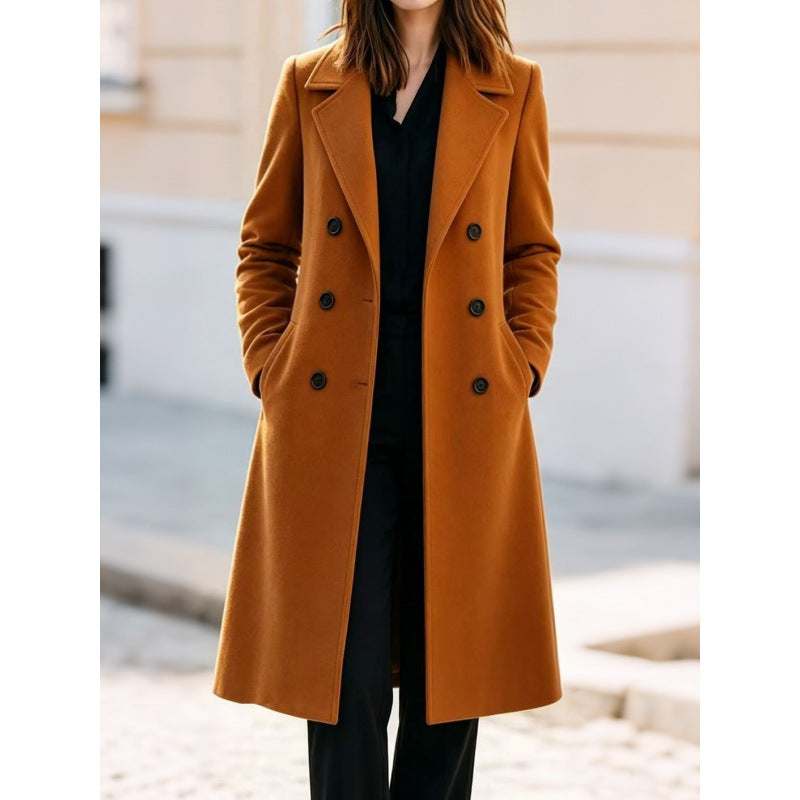 Damen Klassischer Doppelreihiger Wollmix-Mantel mit konturierter Taille Drune