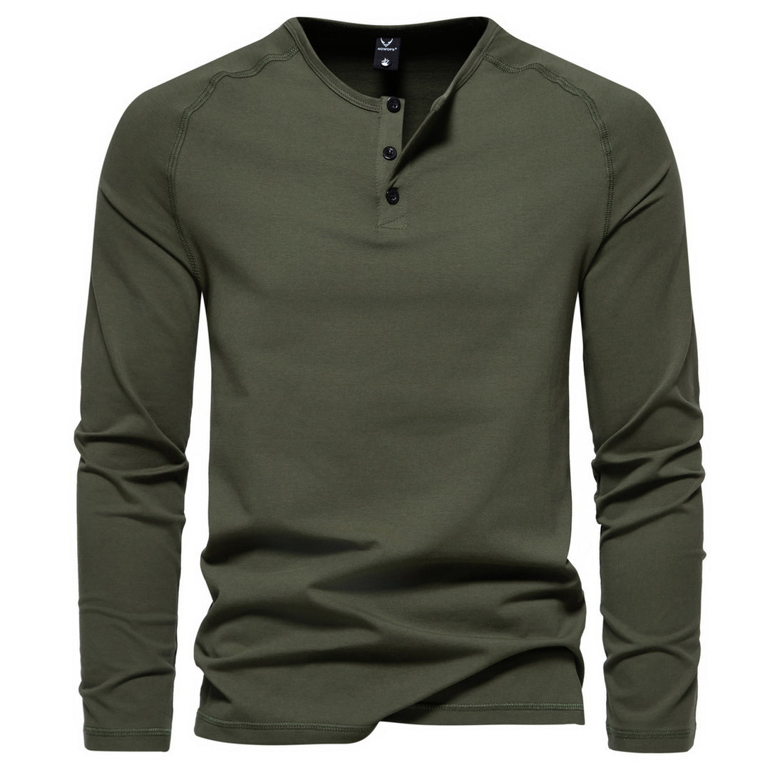 Herren nan langärmeliges Henley-Shirt aus Baumwollmischung mit Knopfleiste und schmaler Schnitt Drune