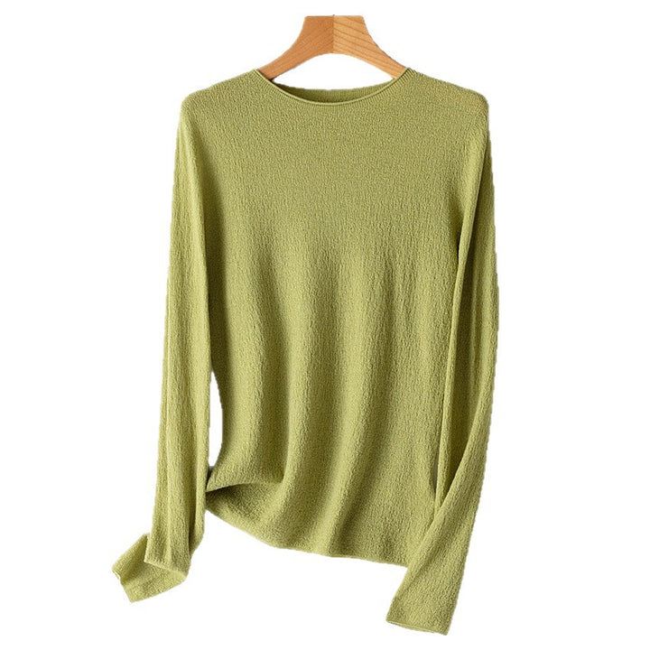 Damen Leichter strukturierter Langarm-Strickpullover mit Rundhals und feiner Crinkle-Optik Drune