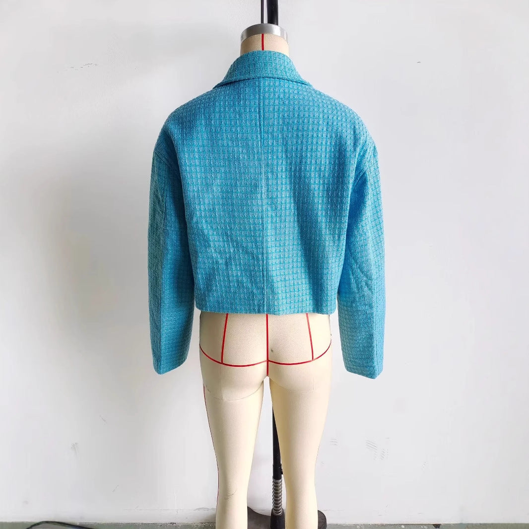 Damen nan cropped kastige Tweedjacke mit Hemdkragen, verdecktem Reißverschluss und Paspeltaschen Drune