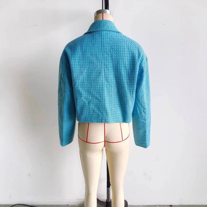 Damen nan cropped kastige Tweedjacke mit Hemdkragen, verdecktem Reißverschluss und Paspeltaschen Drune