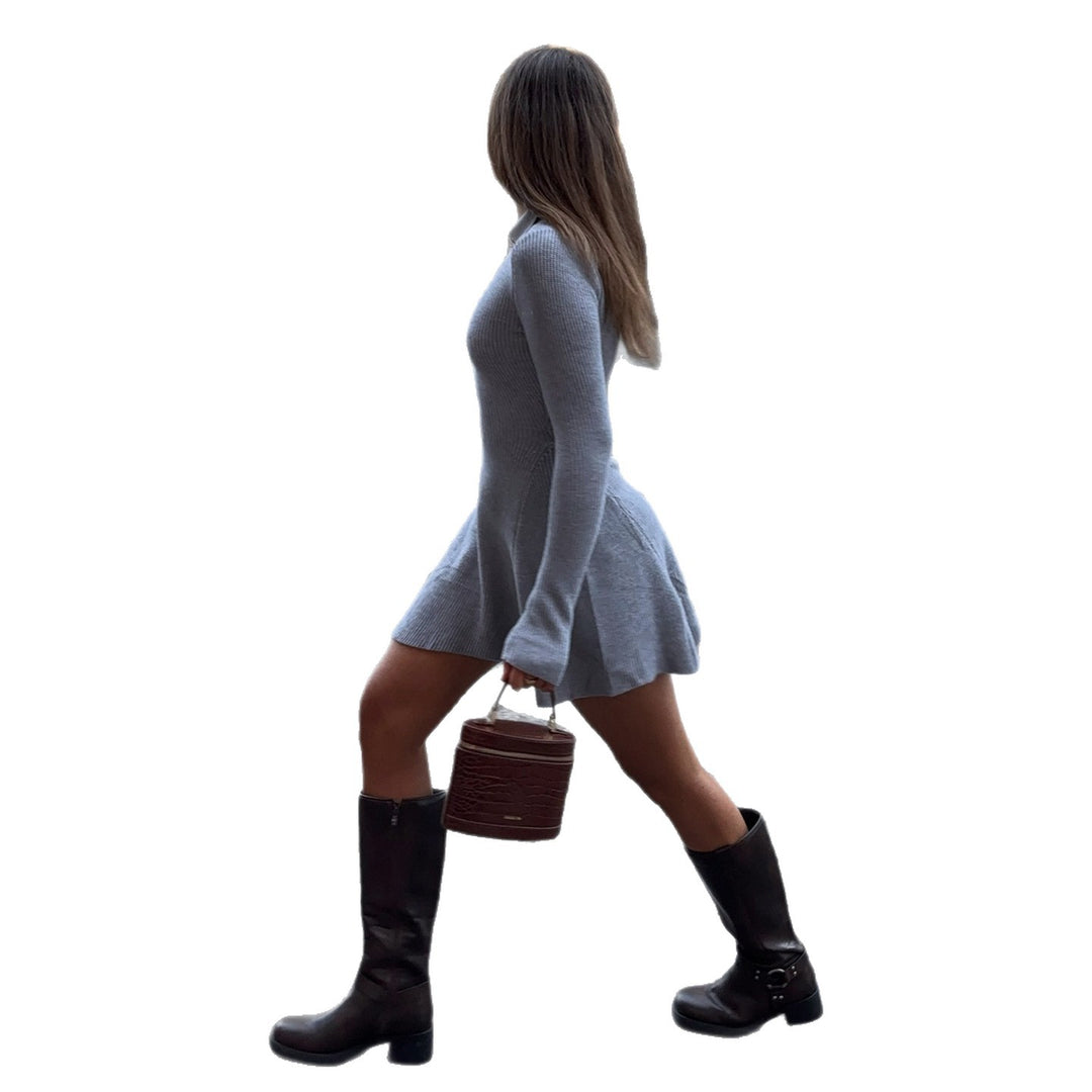 Damen nan geripptes Polokleid mit taillierter Miederform und ausgestelltem Volantrock Drune