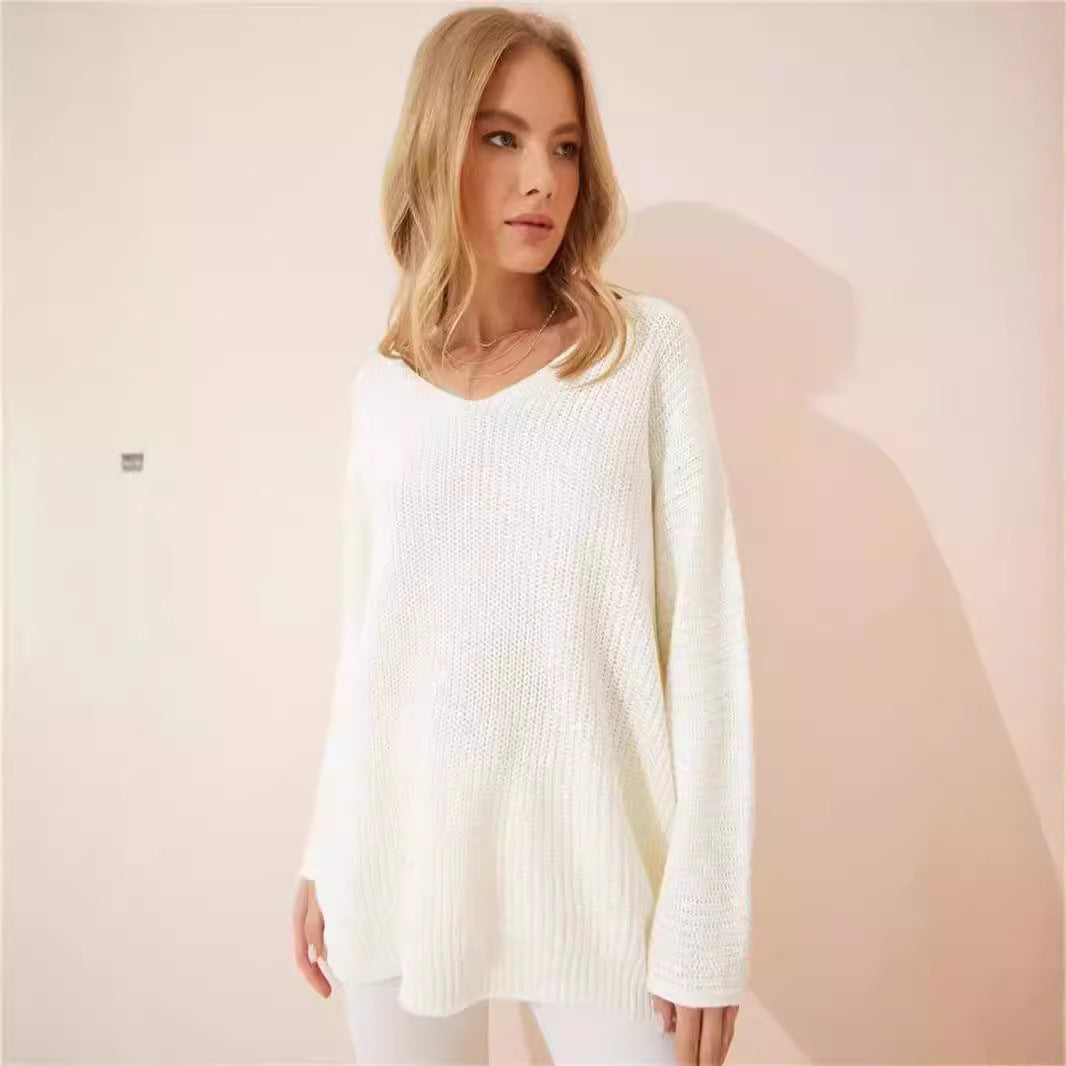 Damen lässiger V-Ausschnitt Pullover mit strukturiertem Strickmuster Drune
