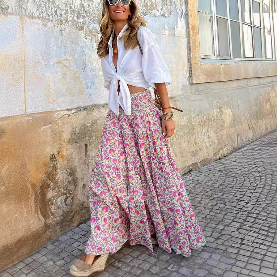 Damen Maxirock mit floralen Mustern und voluminösem Schnitt Drune