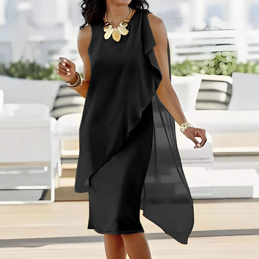 Damen asymmetrisches Chiffonkleid mit fließendem Schnitt Drune