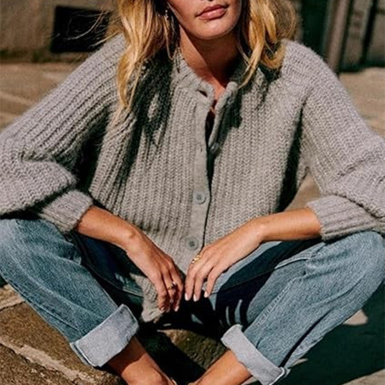 Damen Oversize Mohair-Effekt Strickjacke mit Rippenstruktur und Rundhalsausschnitt Drune
