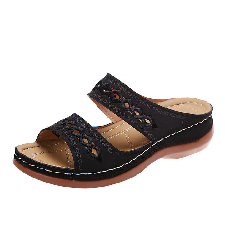 Damen Bequeme Leder-Sandalen mit dekorativem Lochmuster Drune