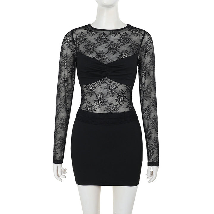 Damen Spitzenkleid mit transparentem Oberteil und figurformendem Design Drune
