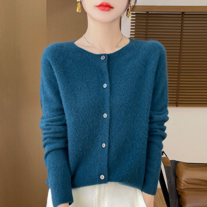 Damen Kuscheliger Kurzcardigan aus Mohair‑Mix mit feiner Schurwollstruktur und Perlmuttknopfleiste Drune