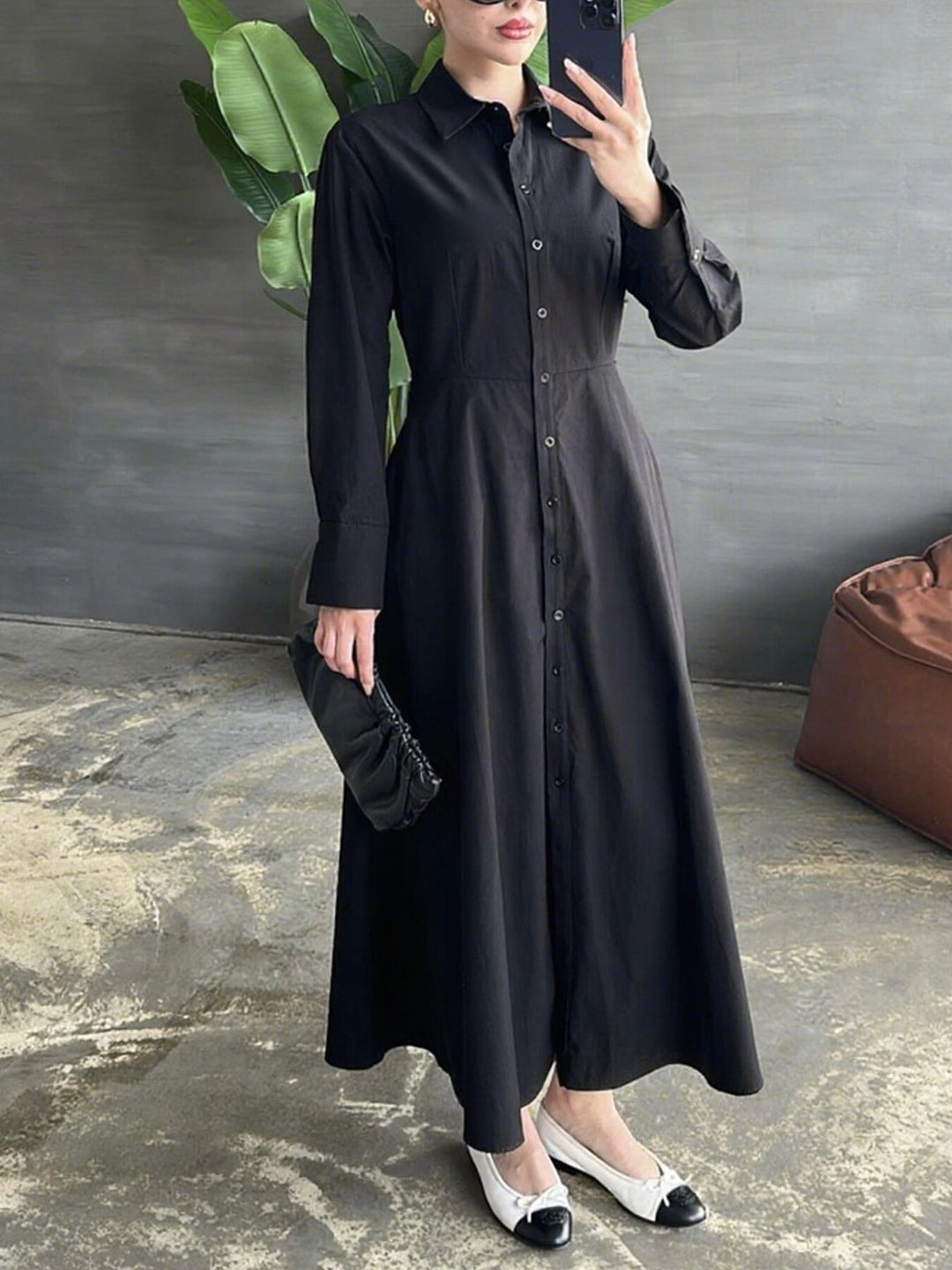 Damen Hemdkleid mit eleganter Knopfleiste und taillierter Figur Drune