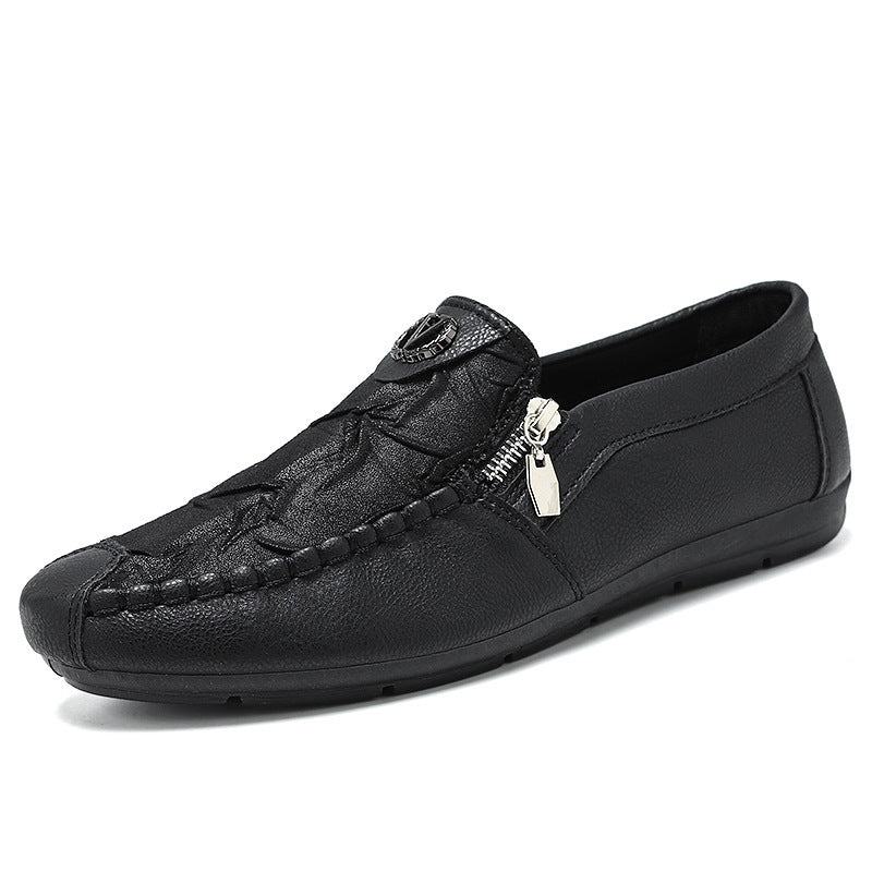 Herren elegante Lederoptik Slipper mit Zierreißverschluss, handgenähter Mokassinnaht und flexibler Komfortsohle Drune