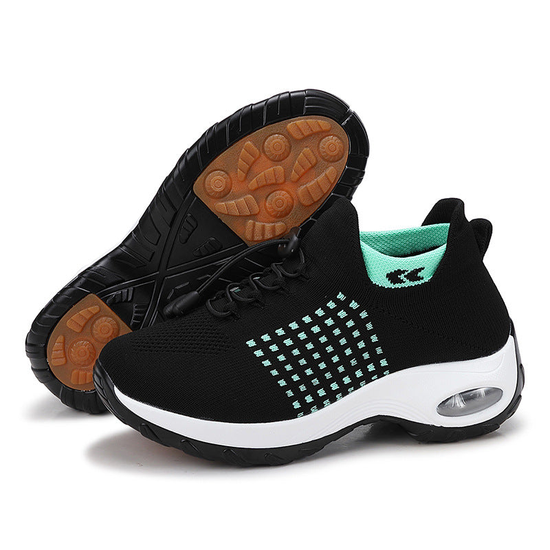 Damen nan atmungsaktive gestrickte Plateausneaker mit Luftkissenfederung und elastischem Schaft Drune