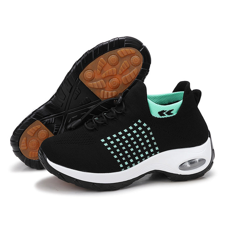 Damen nan atmungsaktive gestrickte Plateausneaker mit Luftkissenfederung und elastischem Schaft Drune