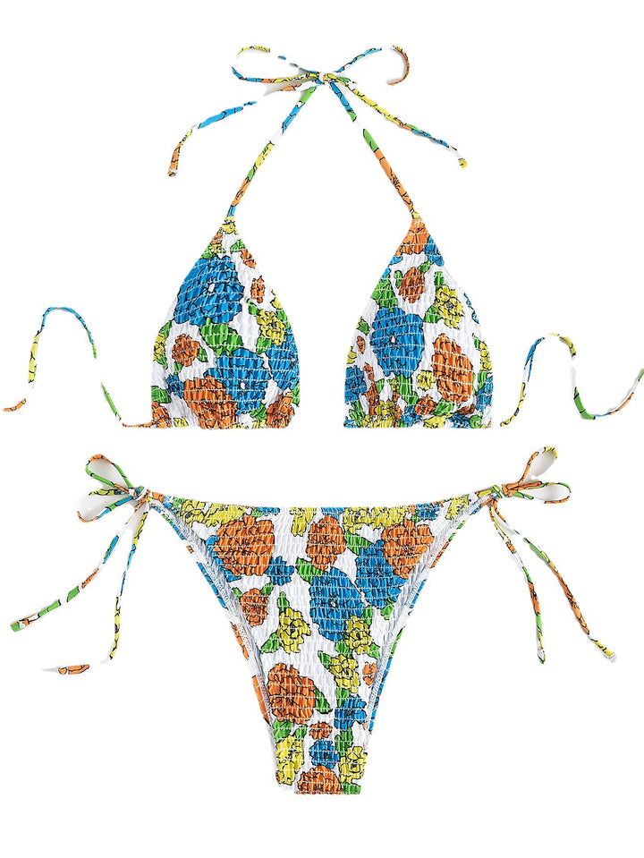 Damen Bunt bedrucktes Triangel-Bikini-Set mit raffinierten Bindebändern Drune
