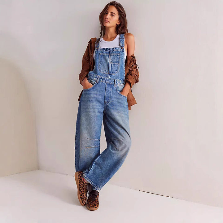 Damen lässige Denim-Latzhose im modernen Schnitt mit verstellbaren Trägern Drune