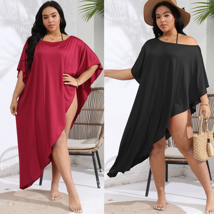 Damen luftiger Strandüberwurf mit elegantem asymmetrischen Schnitt Drune