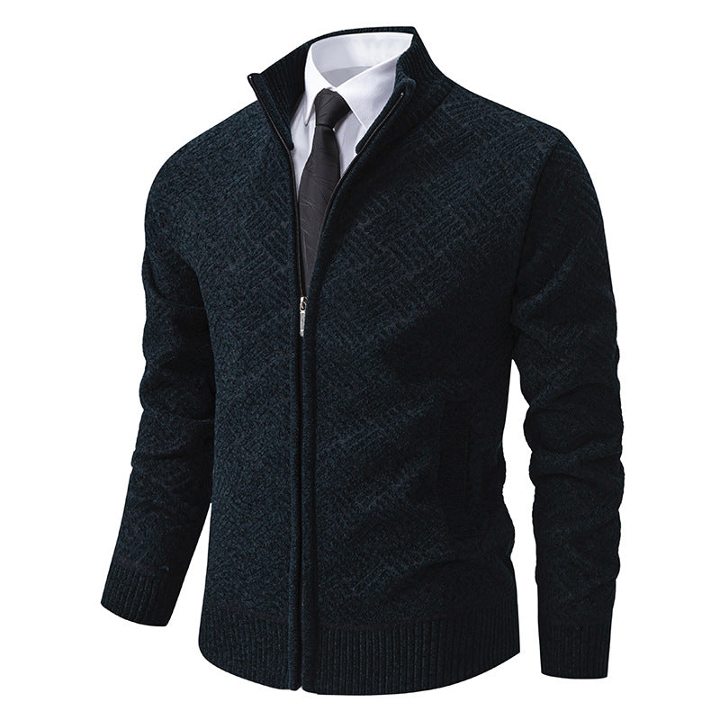 Herren Strick-Zipjacke mit geometrischem Strukturmuster und Stehkragen Drune