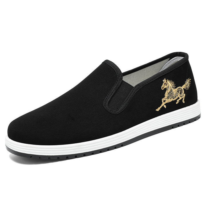 Damen nan leichter Slip-On Canvas-Sneaker mit elastischem Einstieg und bestickter Pferde-Applikation Drune