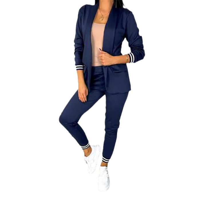 Damen nan sportlich-elegantes Blazer-Jogginghose Zweiteiler mit elastischem Bund und Bündchen Drune