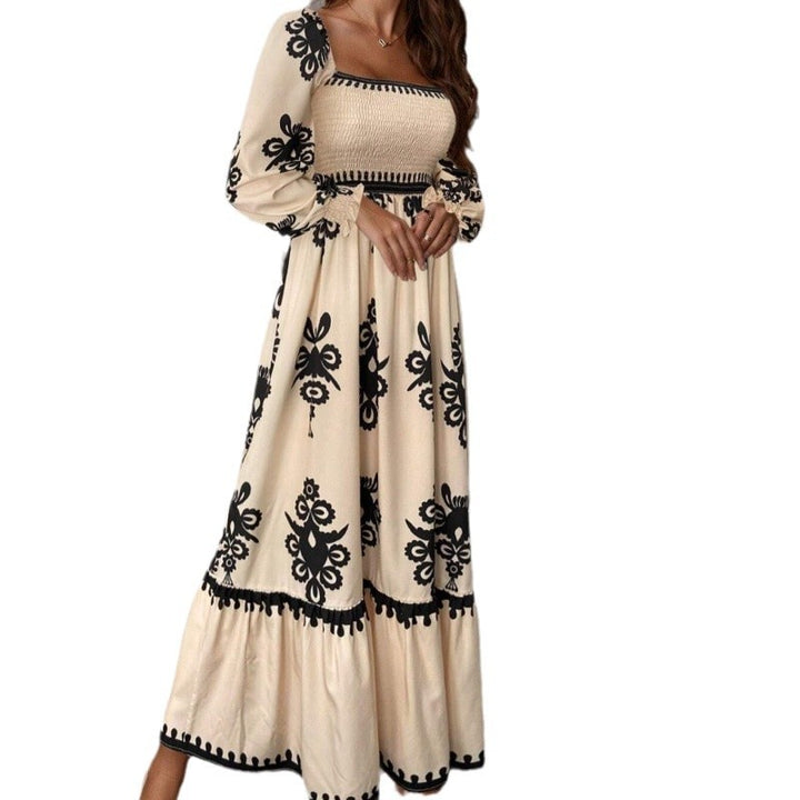 Damen Maxikleid mit Puffärmeln und elegantem Stickmuster Drune