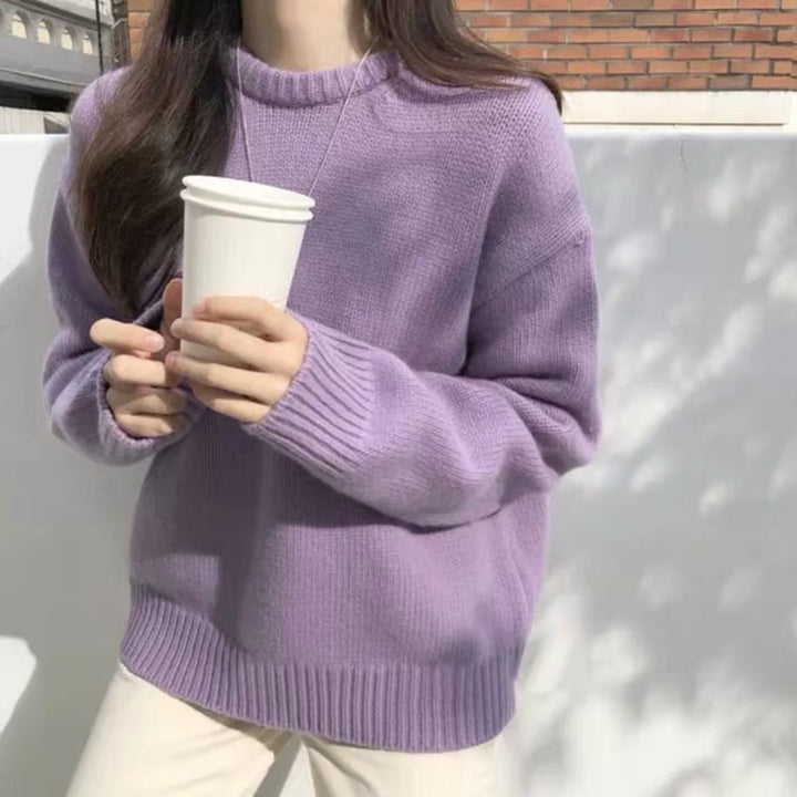 Damen Bequemer Strickpullover aus hochwertiger Baumwolle mit Rundhalsausschnitt Drune