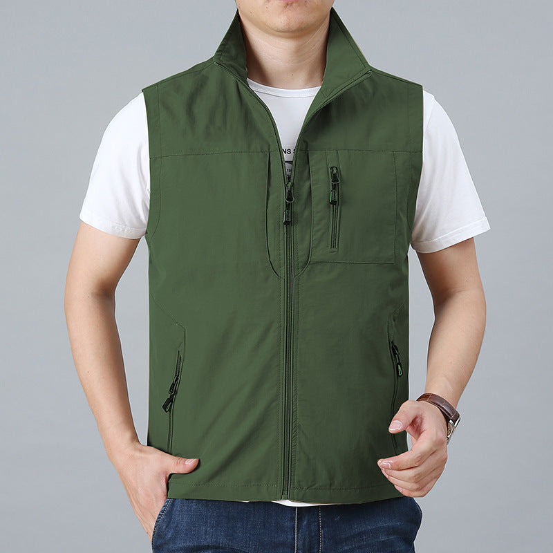 Herren  technische Zip-Weste mit hochgeschlossenem Kragen wasserabweisendem Nylon und Sicherheitsreißverschlusstaschen Drune