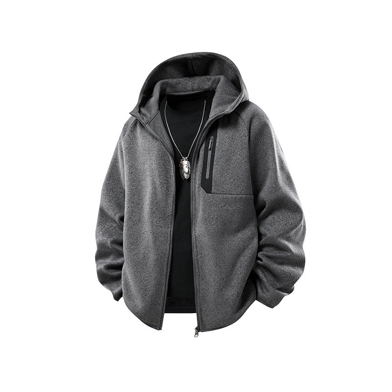 Herren Oversize Kapuzen‑Fleecejacke mit melierter Struktur, durchgehendem Reißverschluss und vertikaler Brusttasche Drune
