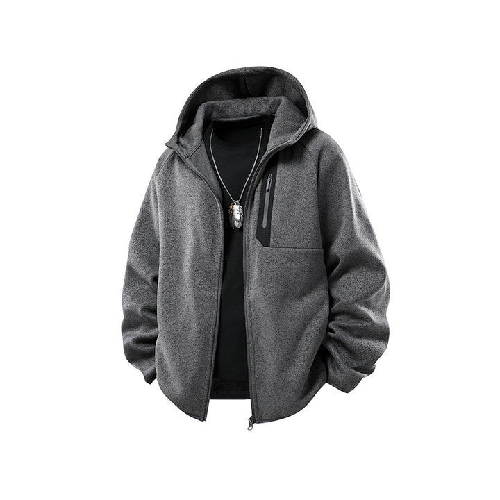 Herren Oversize Kapuzen‑Fleecejacke mit melierter Struktur, durchgehendem Reißverschluss und vertikaler Brusttasche Drune