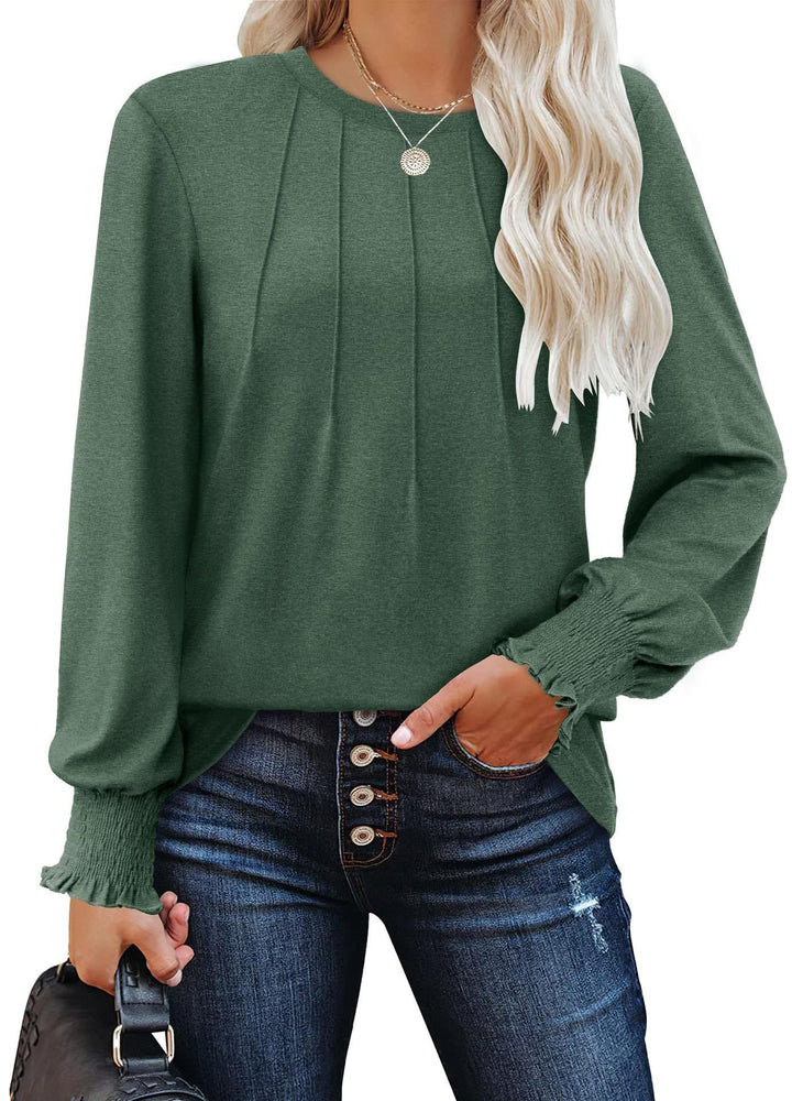 Damen Longsleeve-Tunika mit senkrechten Biesen und gerafften Rüschbündchen Drune