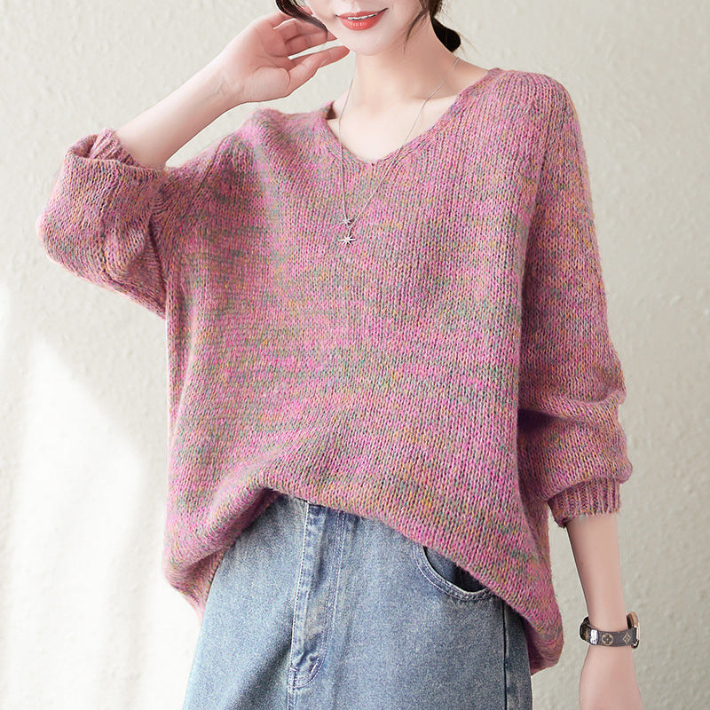 Damen bequemer Strickpullover mit V-Ausschnitt und lässigem Schnitt Drune