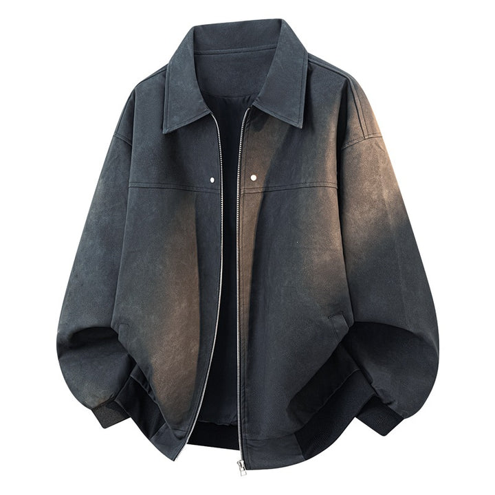 Herren Oversize Blousonjacke in Velours-Optik mit kastiger Silhouette, beidseitig öffnendem Reißverschluss & geripptem Saum Drune